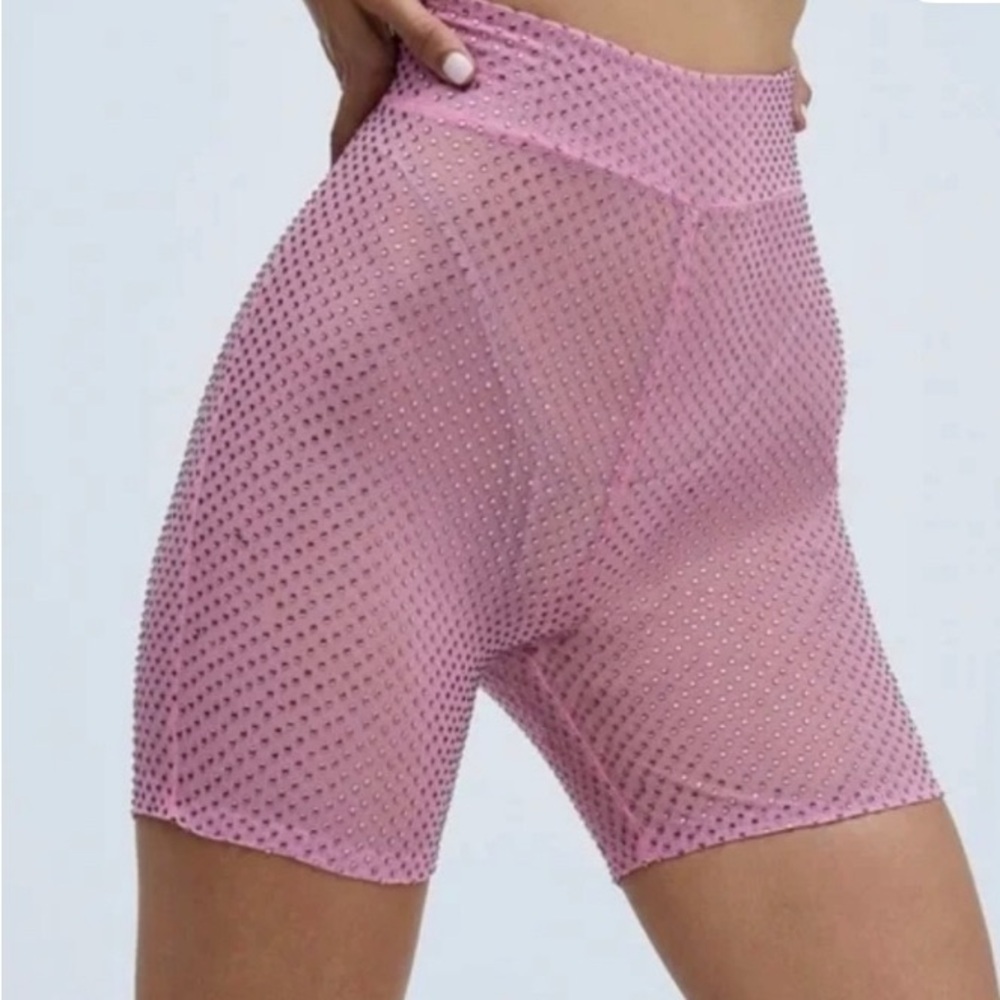 For Love And Lemons Pink Rhinestone Bike Shorts